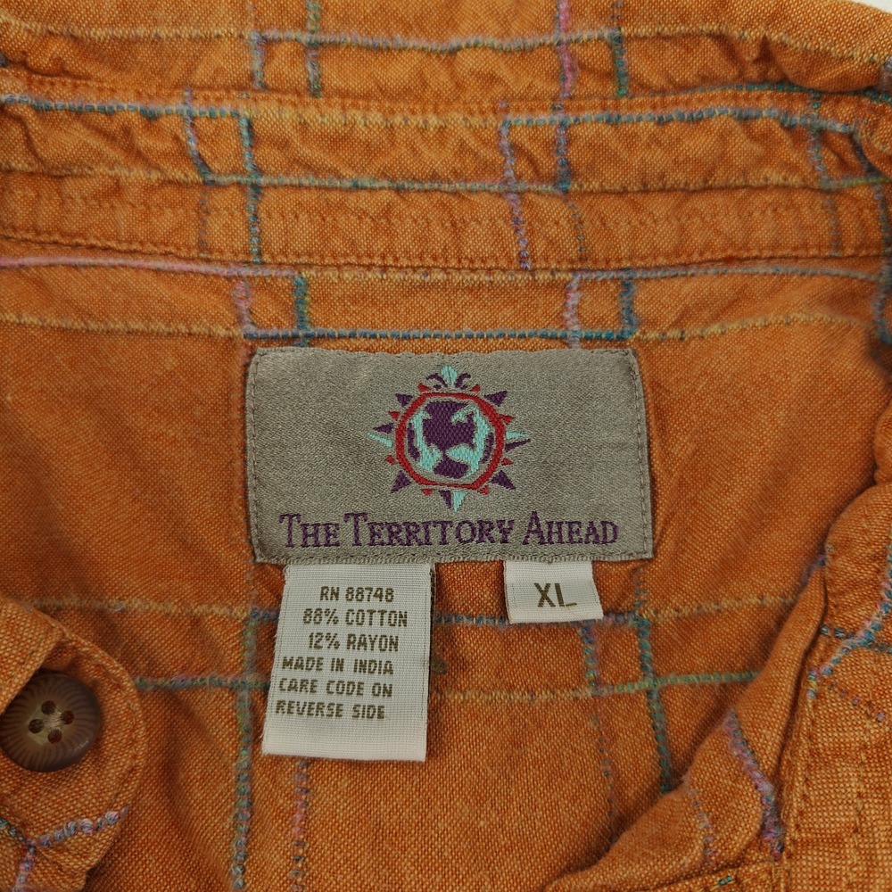 The Territory Ahead Shirt Mens XL Orange Grid Textured Cotton Rayon Long Sleeve - Picture 8 of 13